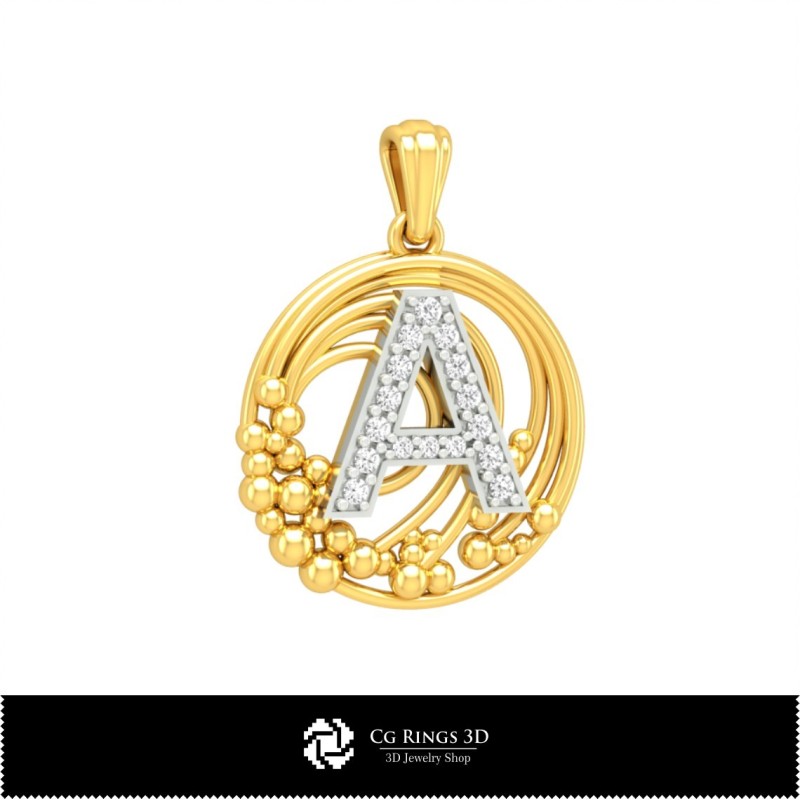 3D-Anhänger mit Buchstabe A Home, Schmuck 3D-CAD, Anhänger 3D-CAD, Vintage-Schmuck 3D-CAD, 3D-Buchstabenanhänger,