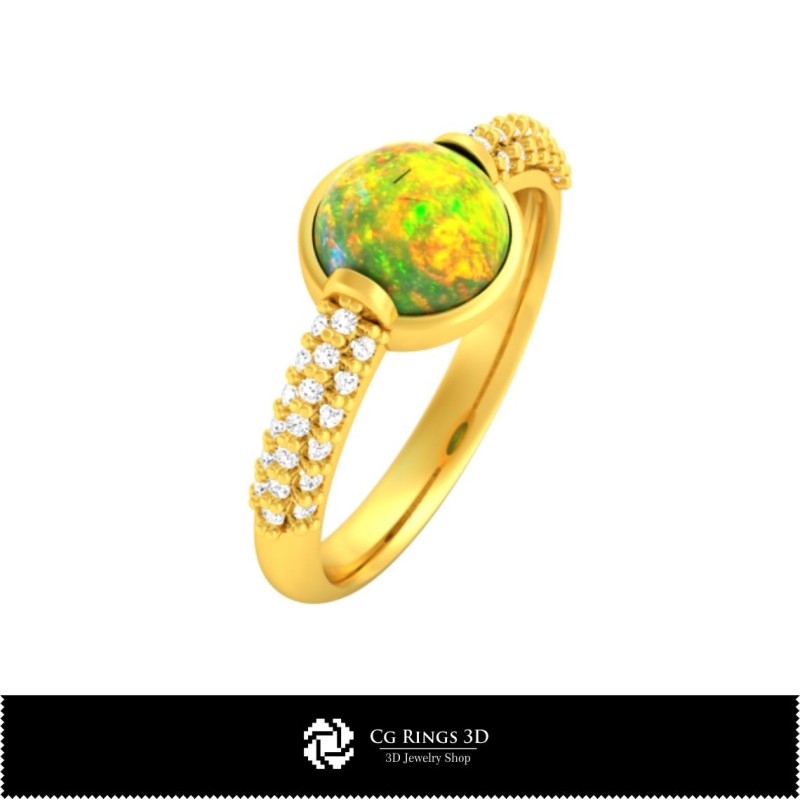 Bague 3D avec opale, Bijoux CAO 3D, Bagues CAO 3D, Bagues en opale 3D