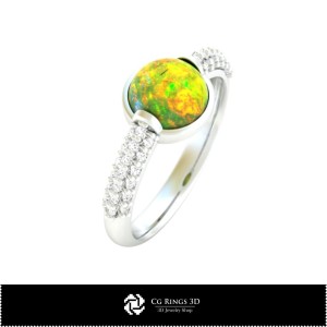 Anello 3D con Opale Casa, Gioielleria 3D CAD, Anelli 3D CAD, Anelli con Opale 3D 2