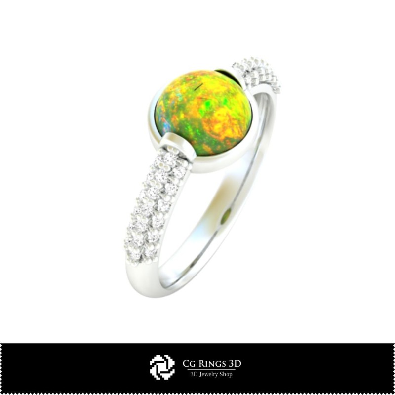 Anillo 3D con ópalo para el hogar, CAD 3D de joyería, CAD 3D de anillos, anillos con ópalo 3D